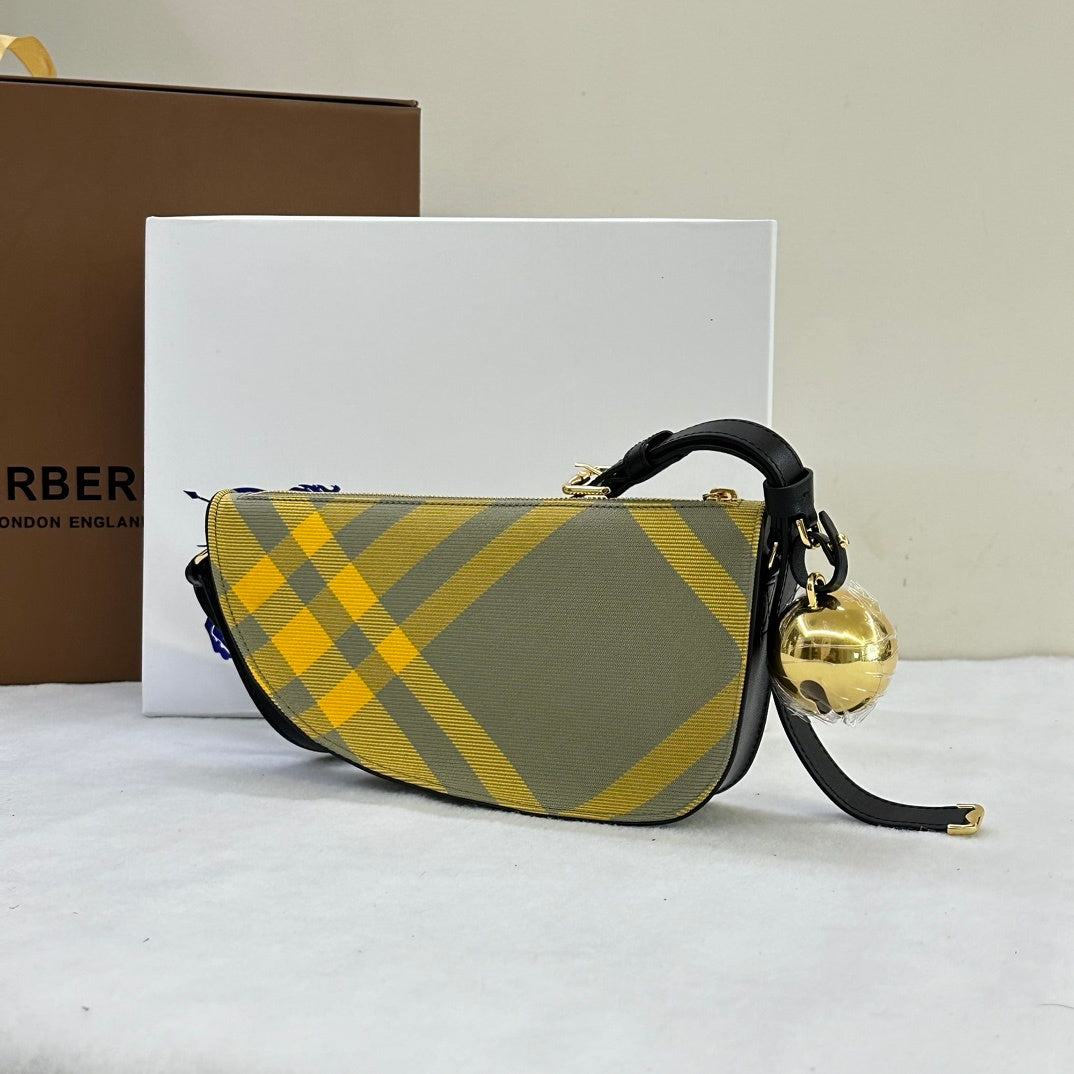 Burberry Sling Shield Yellow Check Shoulder Bag with Gold Bell Charm