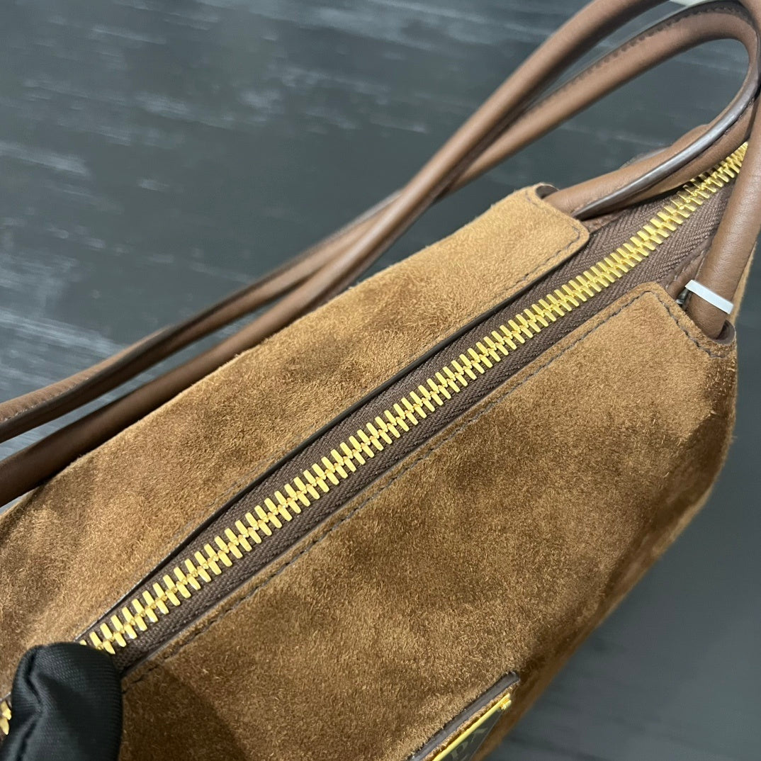 Prada Darling Medium Cocoa Brown Suede Shoulder Bag