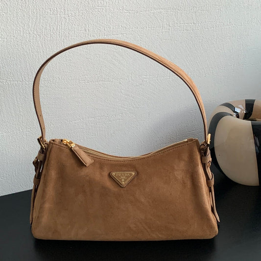 Prada Aimée Medium Brown Suede Shoulder Bag