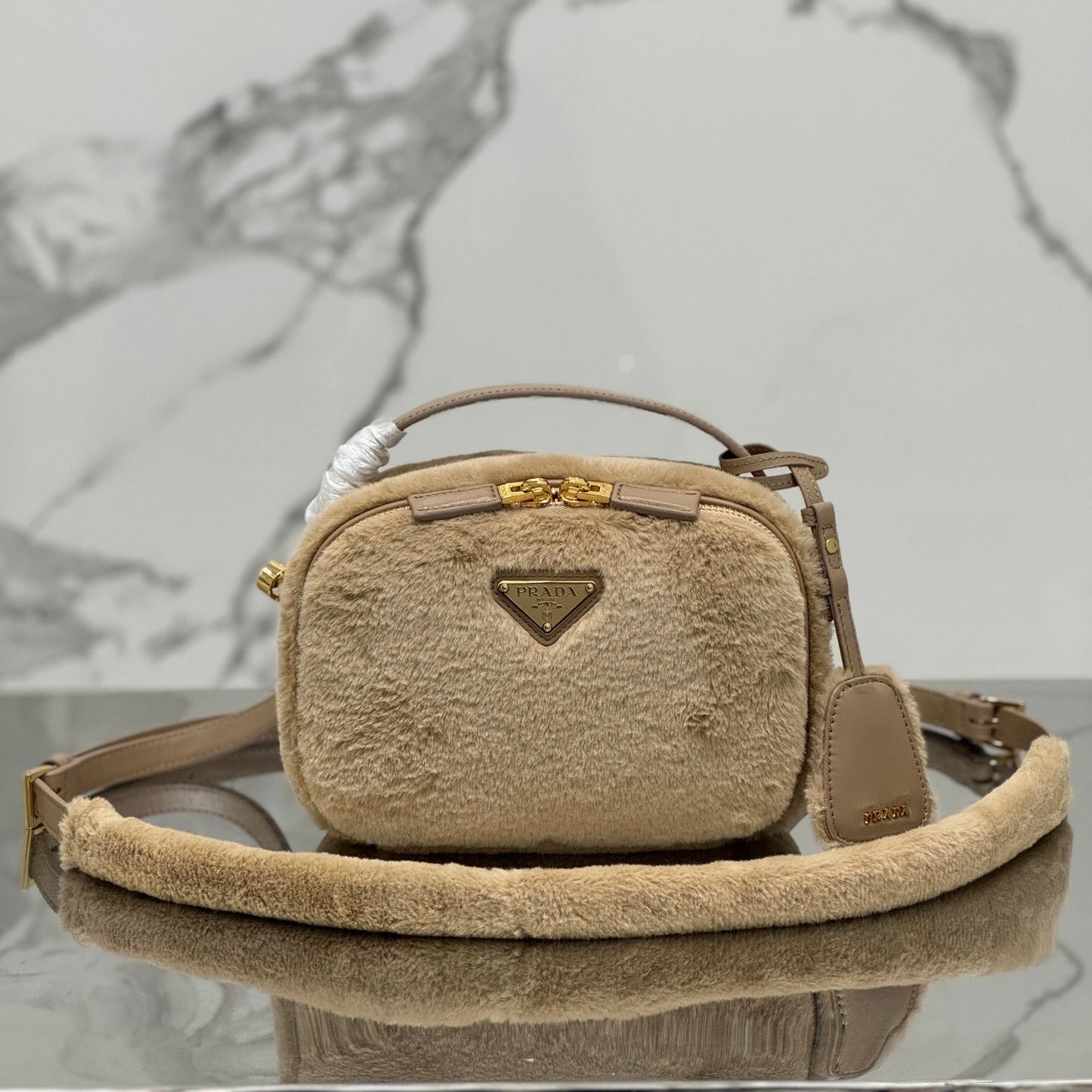 Prada Odette Shearling Mini Bag – Beige