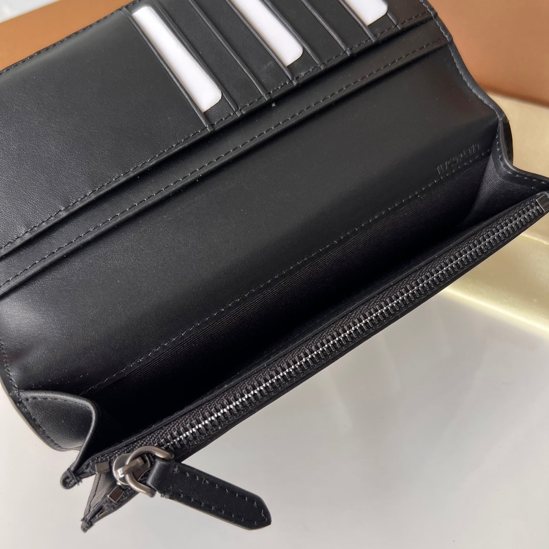 Burberry London England Charcoal Check Textured Leather Wallet