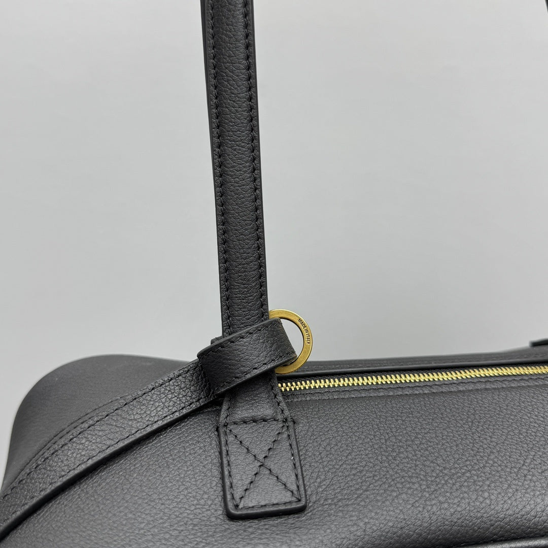 Balenciaga Carrie Medium Black Leather Bowling Bag