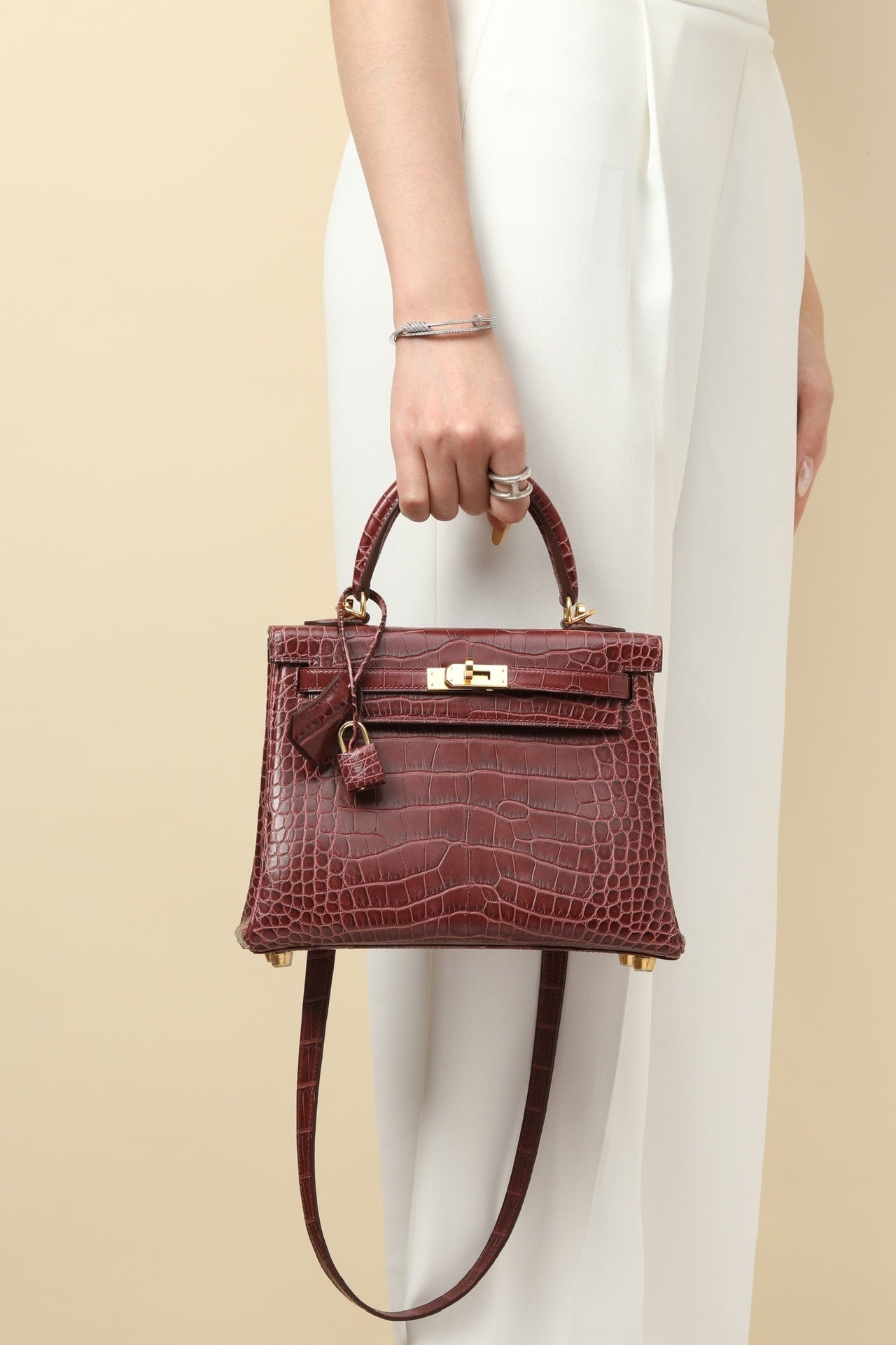 Hermès Kelly Bordeaux Crocodile Leather Bag