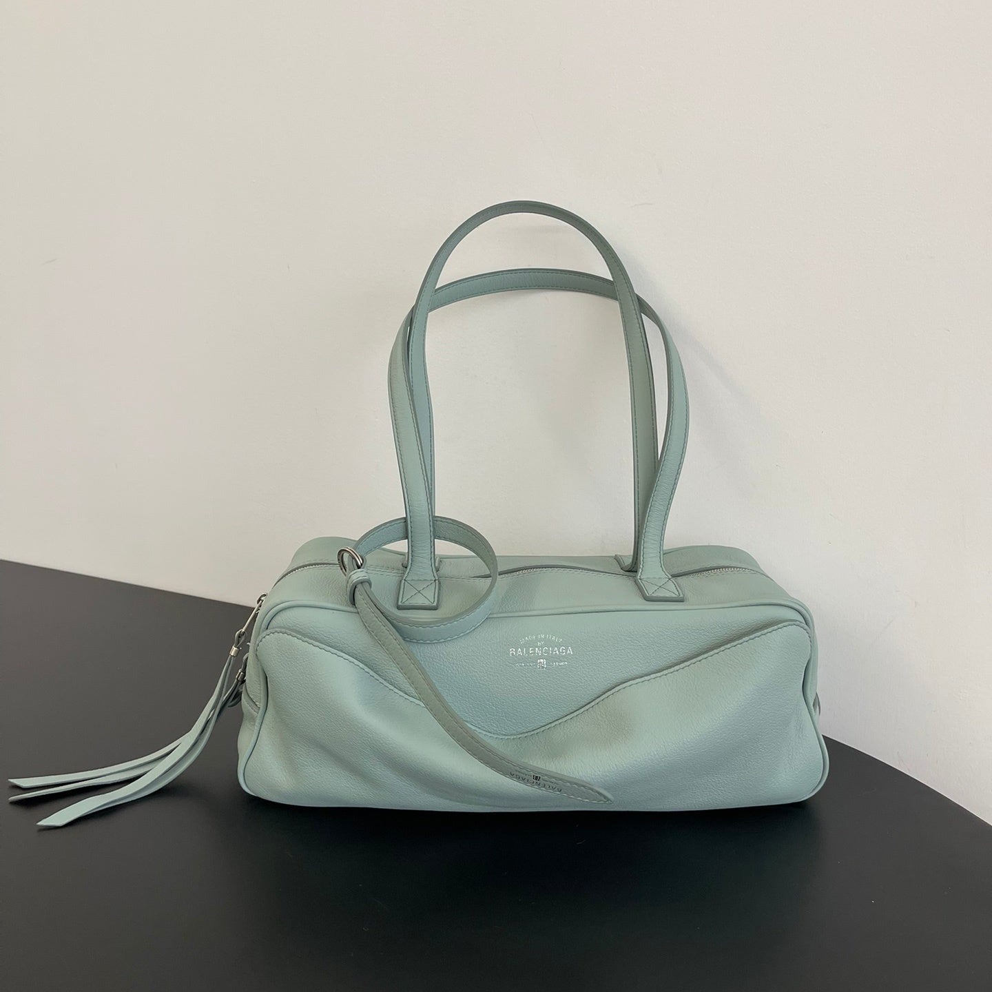 Balenciaga Carrie Bowling Bag Blue Green Leather
