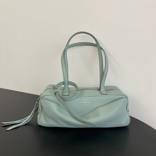 Balenciaga Carrie Bowling Bag Blue Green Leather