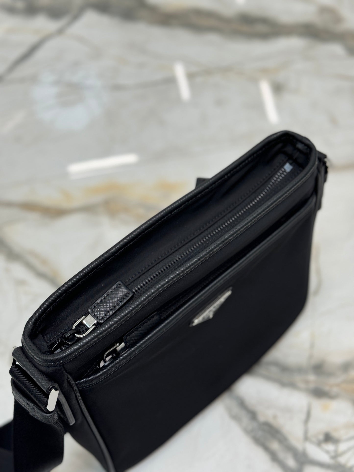 Prada Re-Nylon & Saffiano Leather Messenger Bag – Black Designer Crossbody
