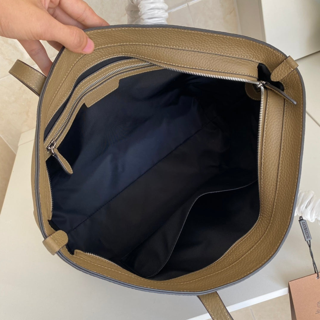 Burberry Tan Leather Tote Bag with Embossed Logo