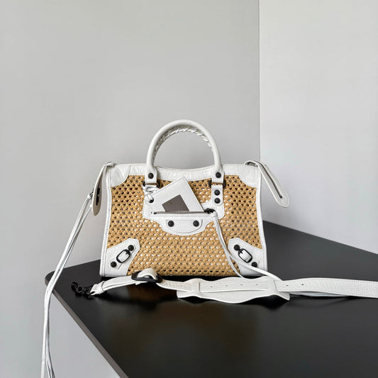 Balenciaga Le City Small Raffia Beige Shoulder Bag