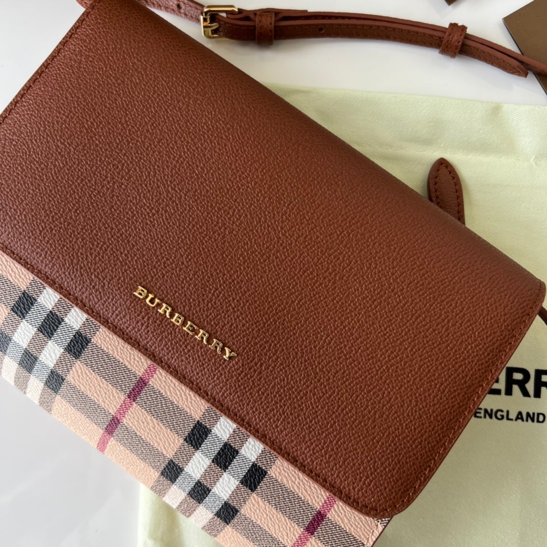 Burberry Haymarket Check Coated Canvas Loxley Small Crossbody Bag in Bright Toffee