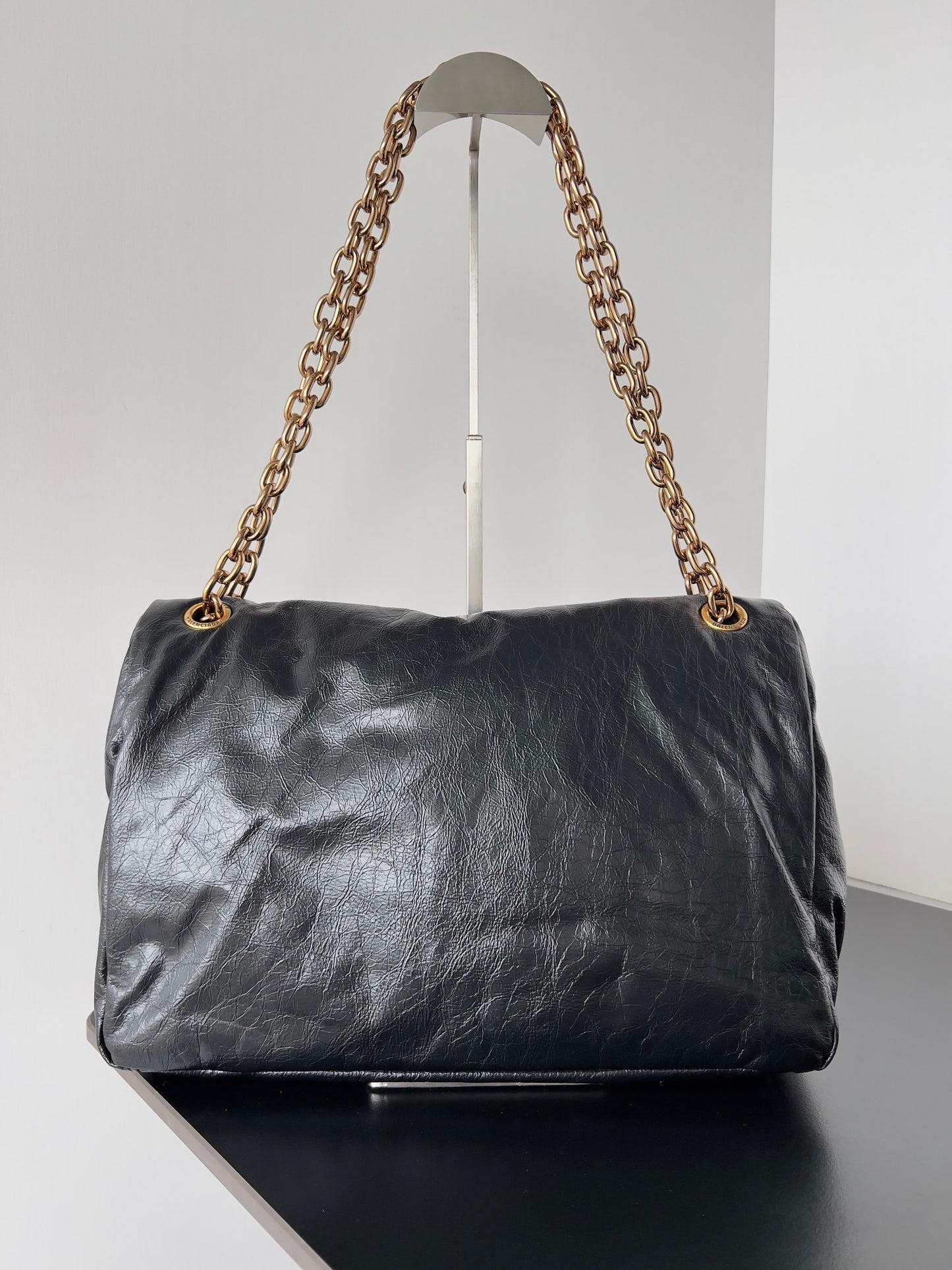 Balenciaga Monaco Black Crinkled Calfskin Shoulder Bag