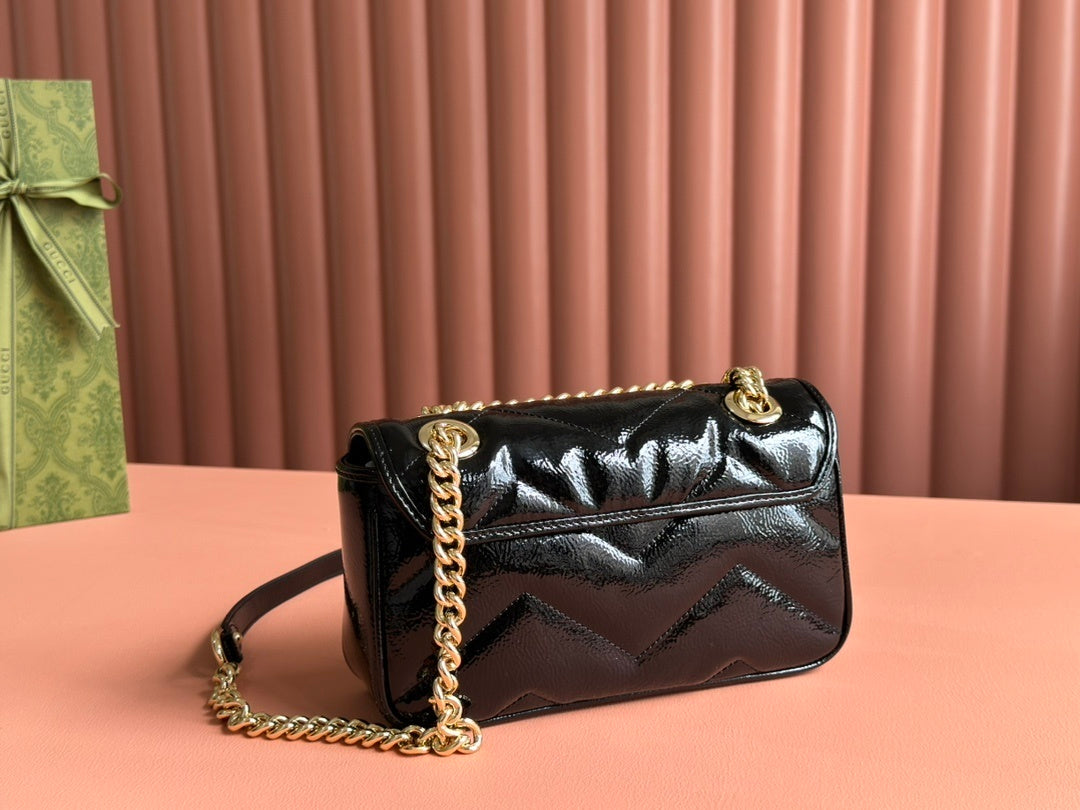 Gucci GG Marmont Small Shoulder Bag in Black Patent Leather