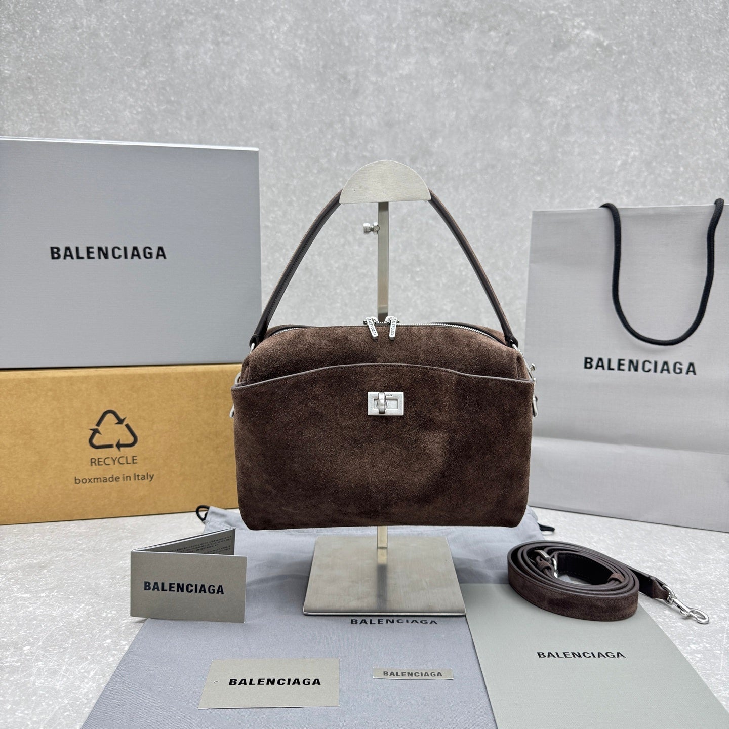 Balenciaga Rodeo Suede Camera Bag Brown Calfskin