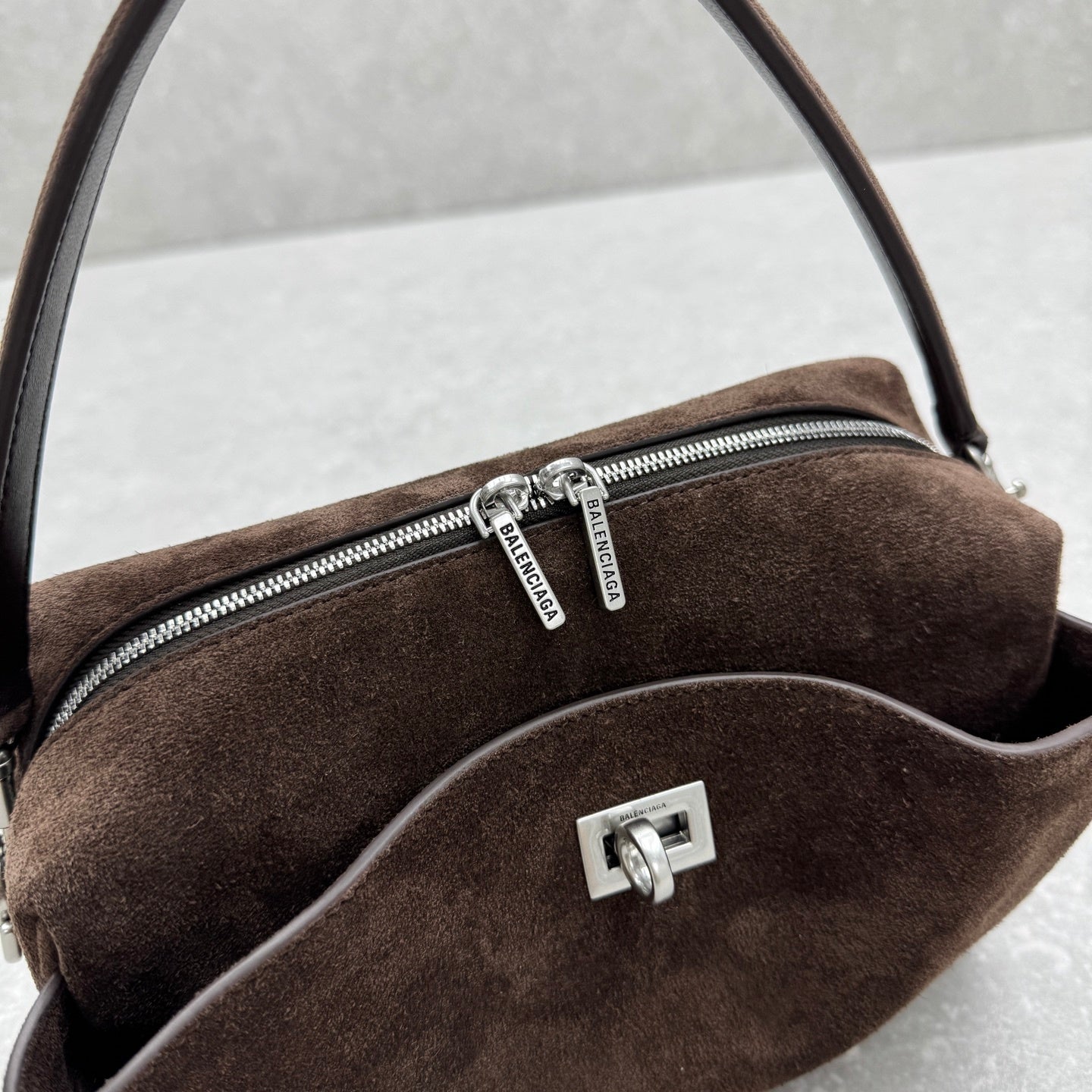 Balenciaga Rodeo Suede Camera Bag Brown Calfskin