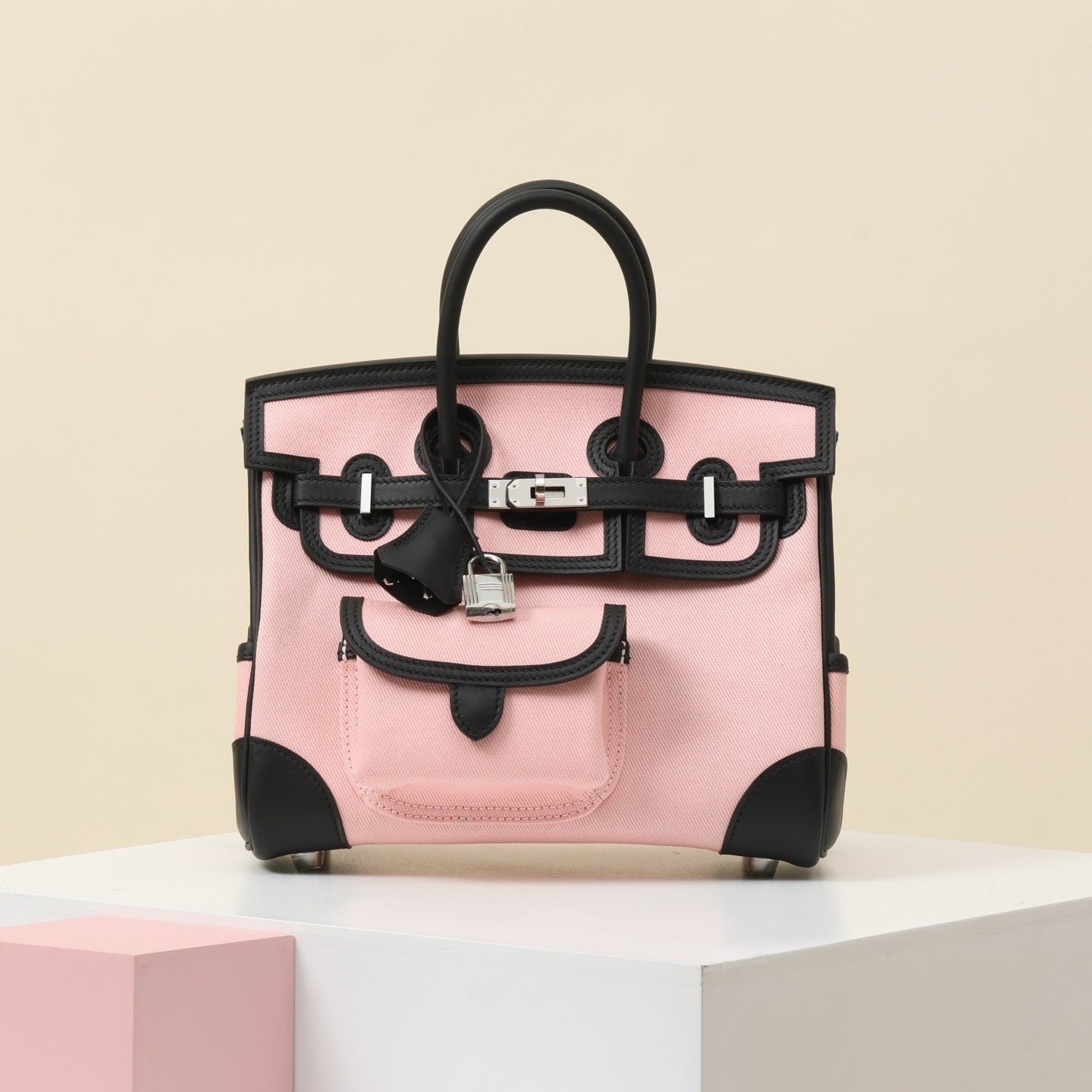 Hermès Birkin Cargo 25 Rose Sakura & Noir Toile Canvas