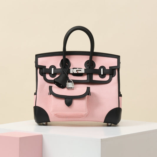 Hermès Birkin Cargo 25 Rose Sakura & Noir Toile Canvas