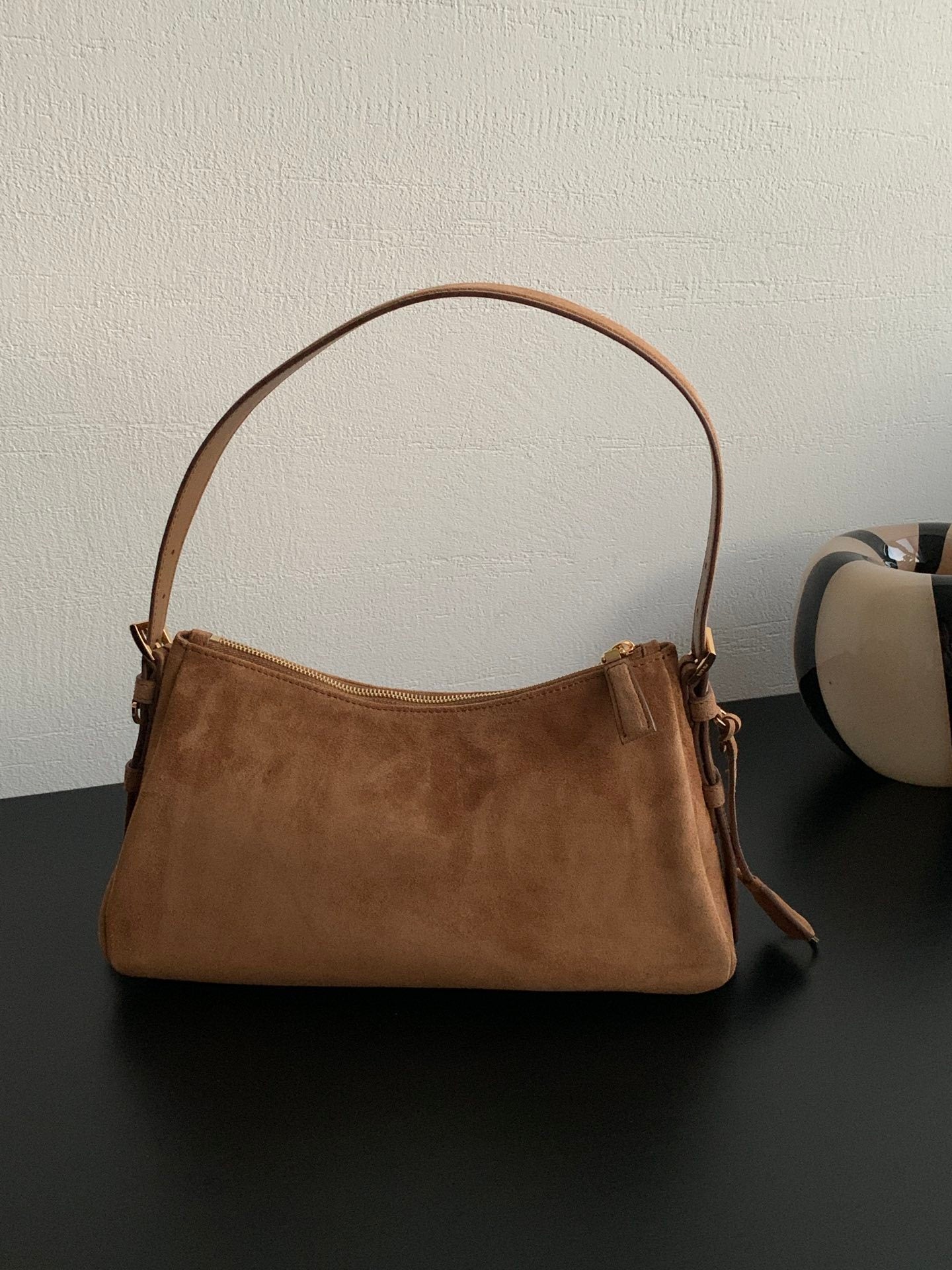 Prada Aimée Medium Brown Suede Shoulder Bag