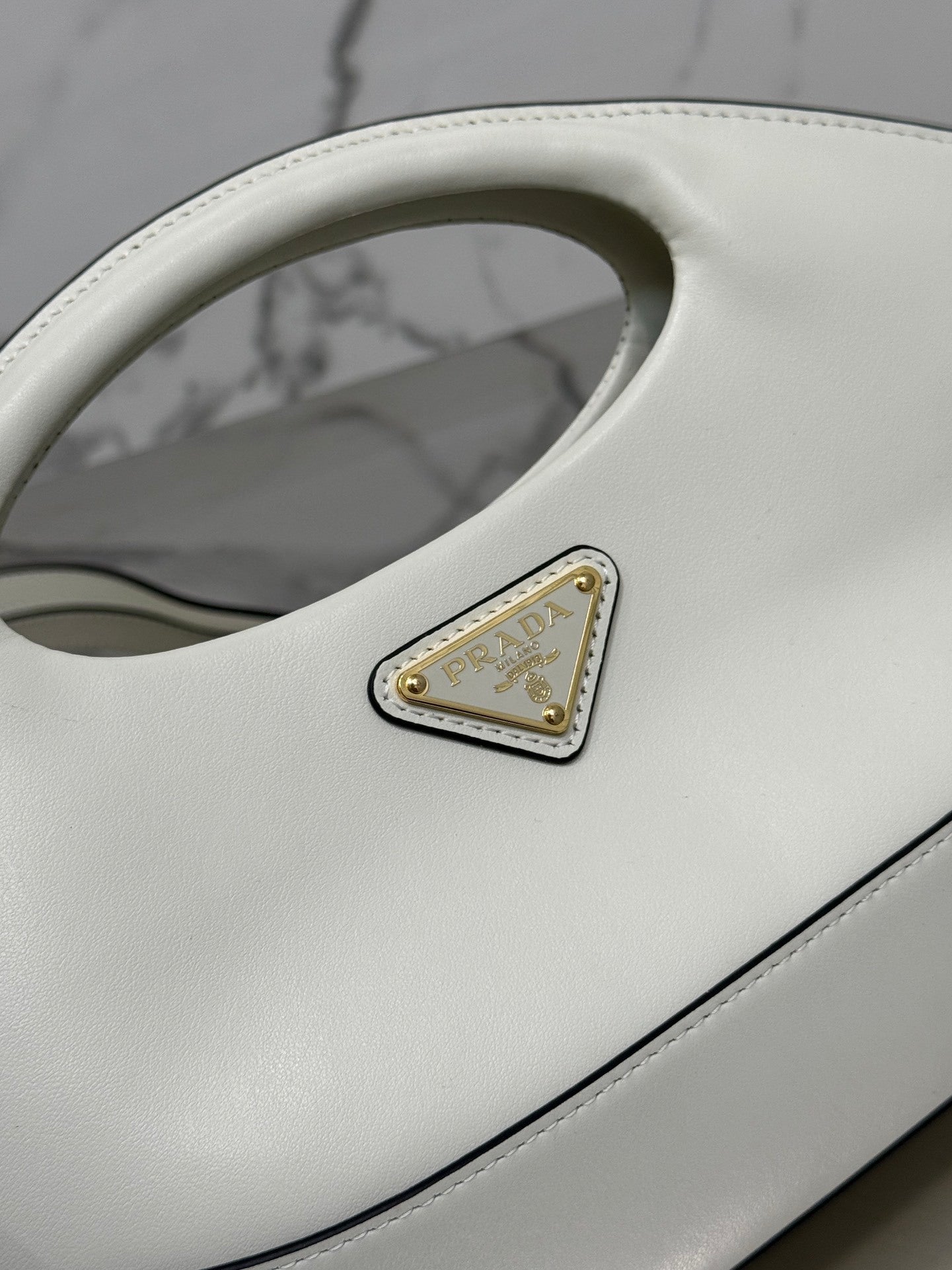 White Leather Prada Handbag with Adjustable & Detachable Shoulder Strap