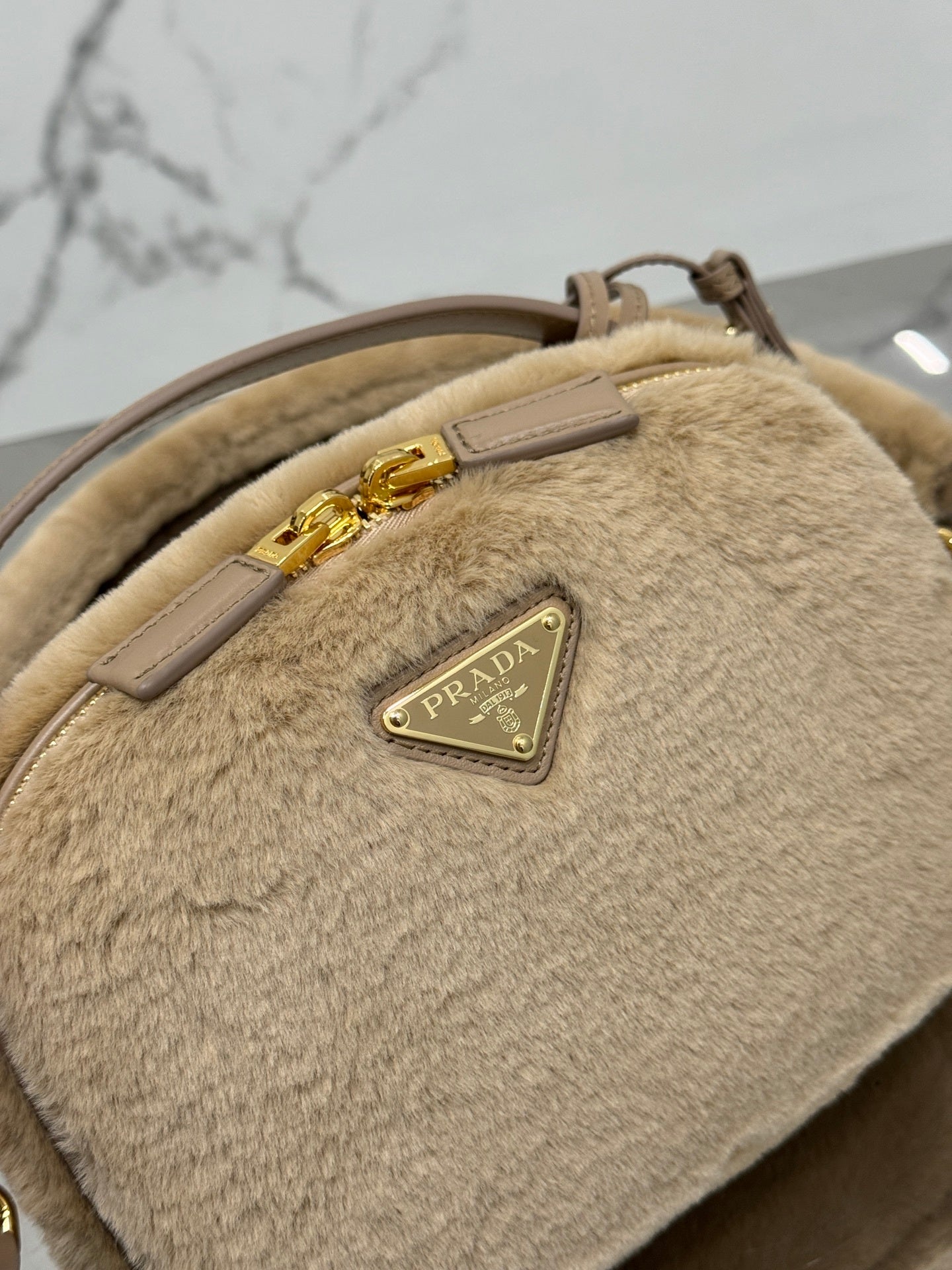 Prada Odette Shearling Mini Bag – Beige