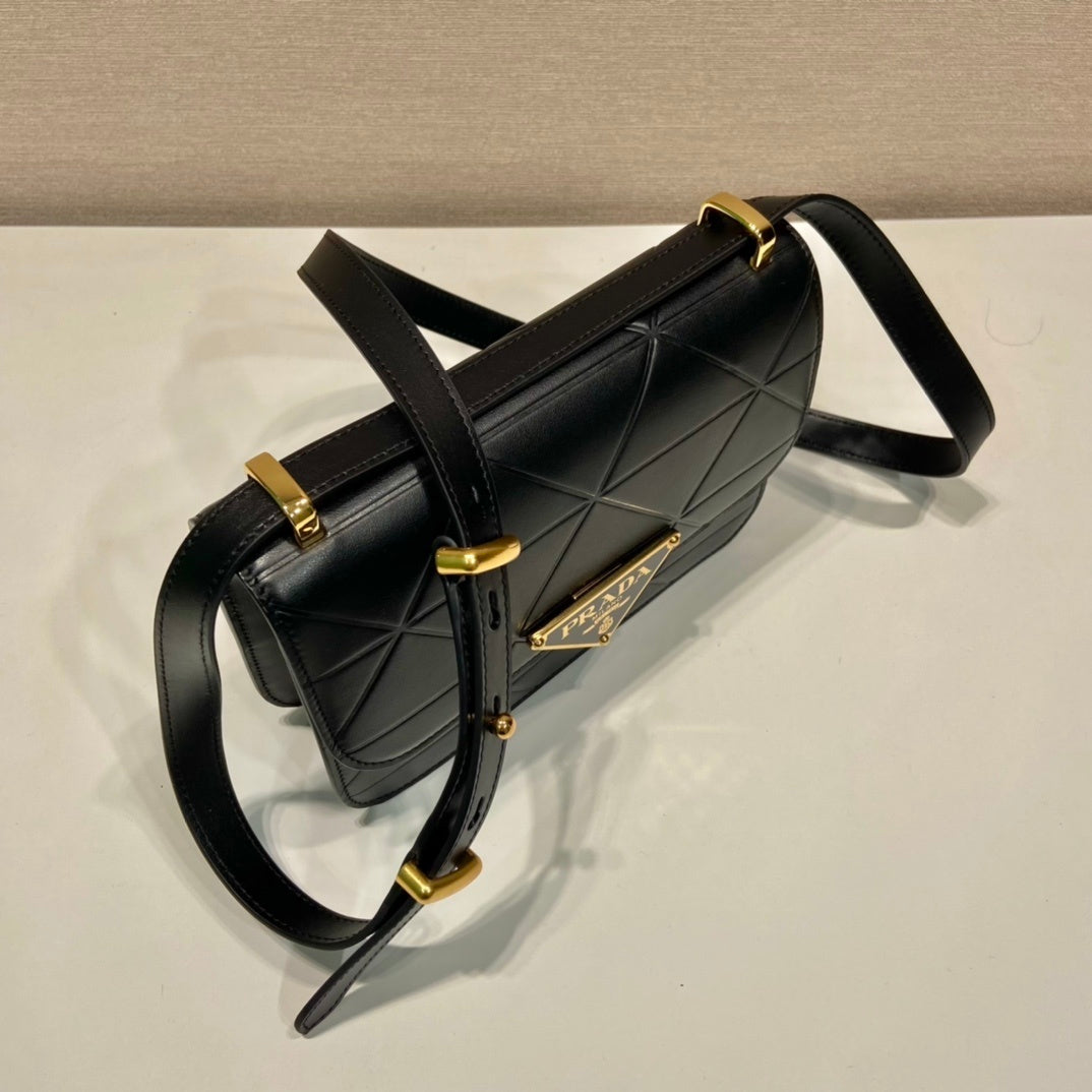 Prada Quilted Nappa Leather Shoulder Bag with Gold Triangle Logo