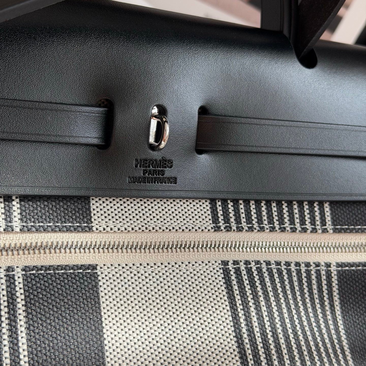 Hermès Herbag Zip 31 Striped Canvas Black Leather