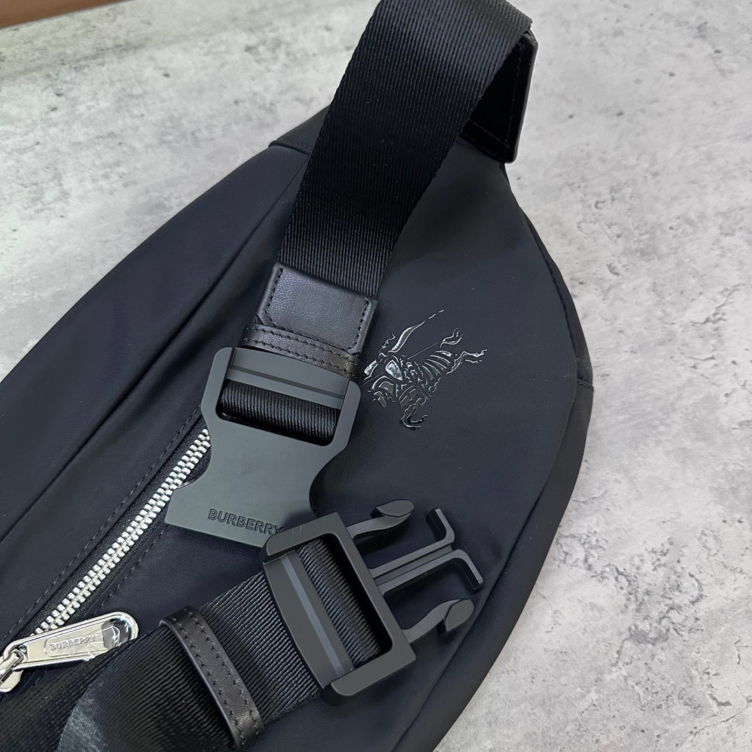 Burberry Jett Black Backpack with Equestrian Knight Design & Silver-Tone Hardware