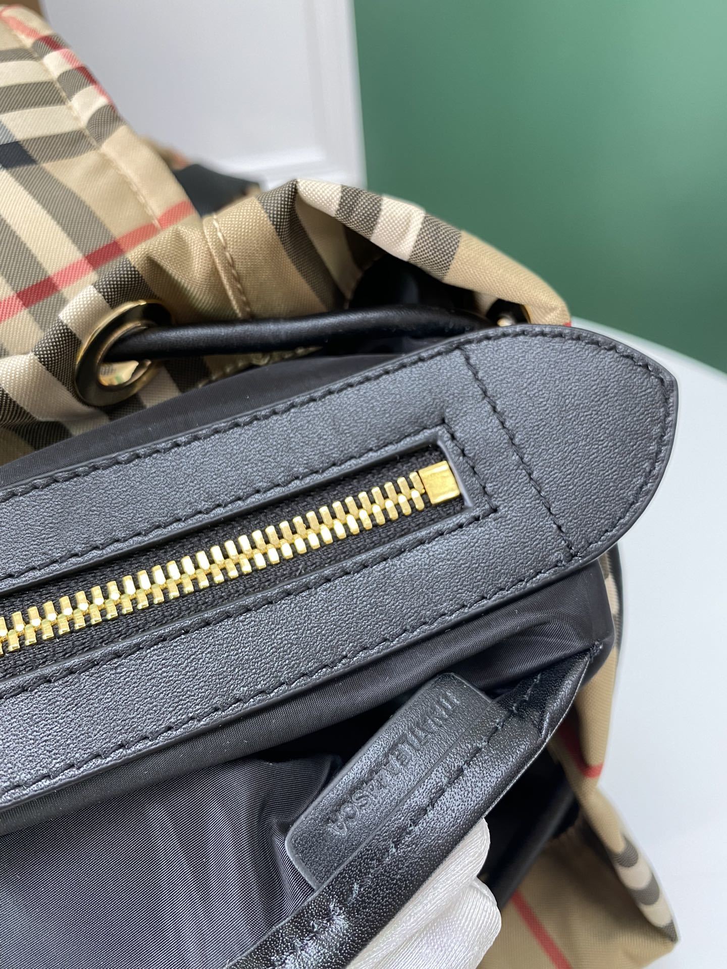 Burberry Vintage Check Backpack with Leather Trim & Buckle Closures
