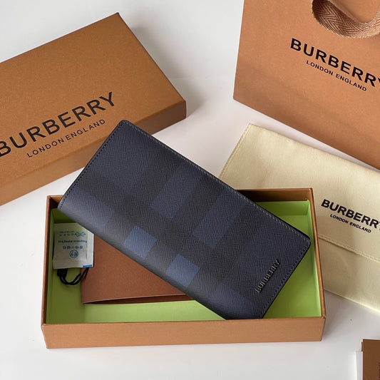 Burberry London England Charcoal Check Textured Leather Wallet