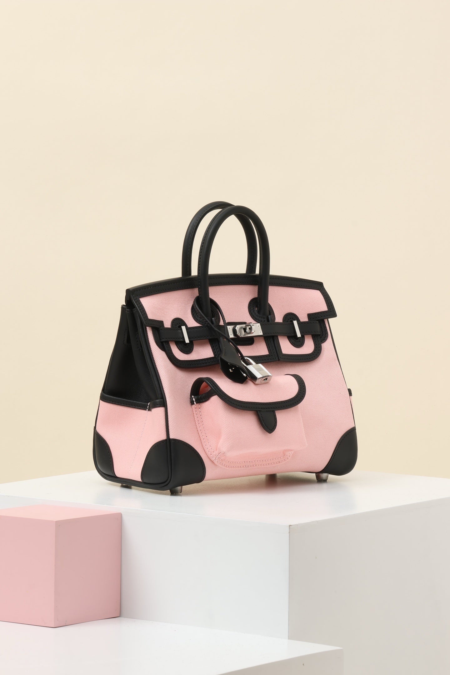 Hermès Birkin Cargo 25 Rose Sakura & Noir Toile Canvas