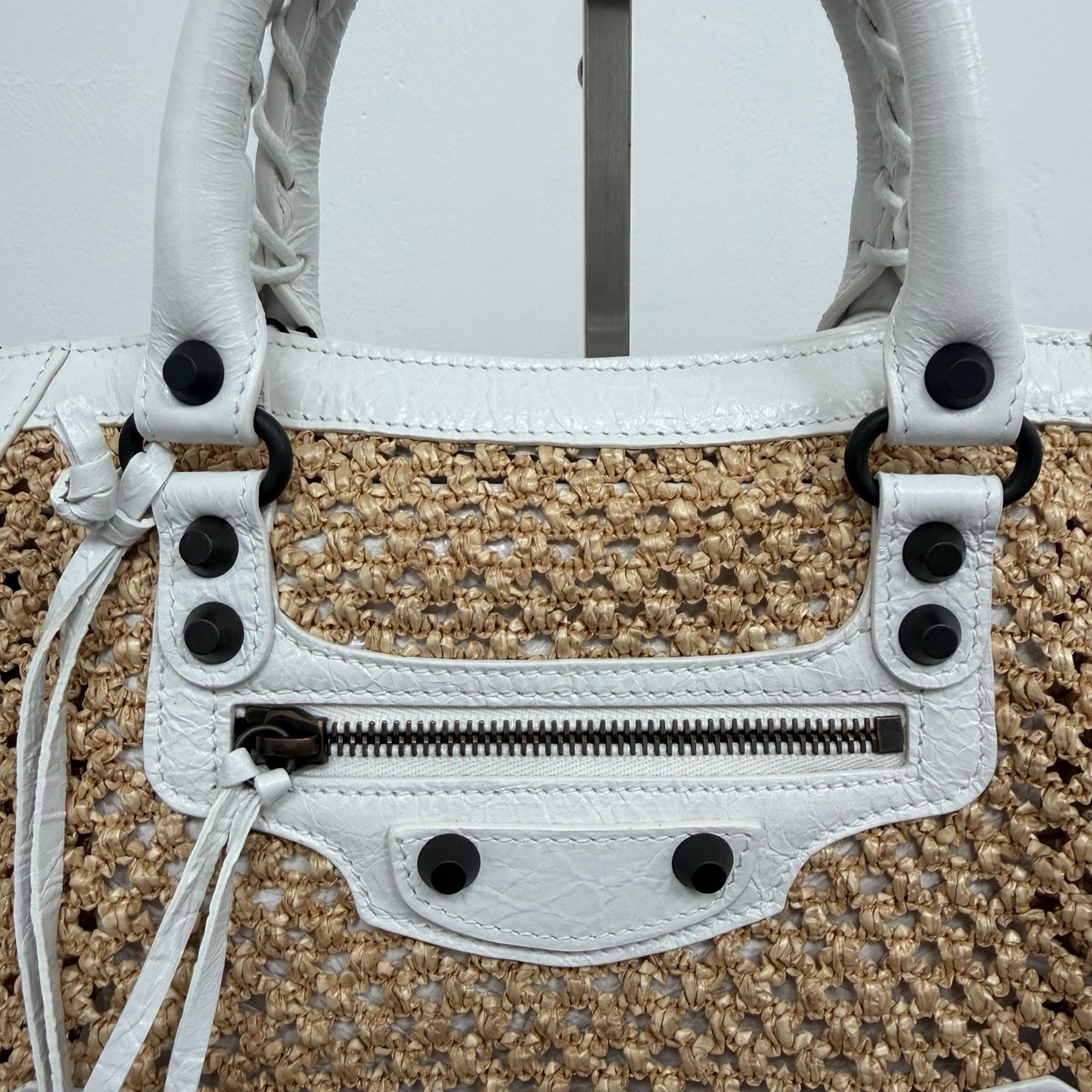 Balenciaga Le City Small Raffia Beige Shoulder Bag