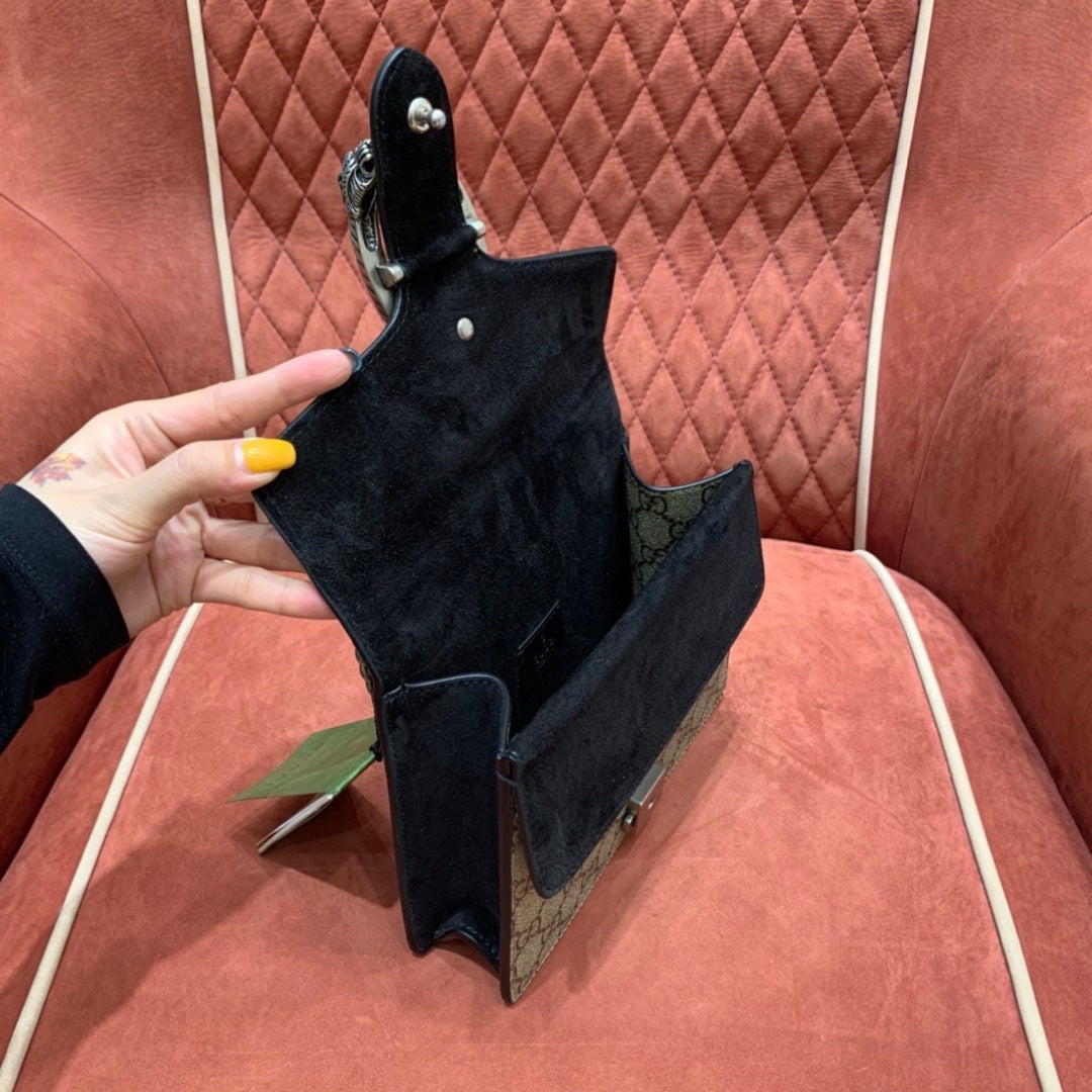 Gucci Dionysus GG Supreme Mini Bag with Black Suede Trim