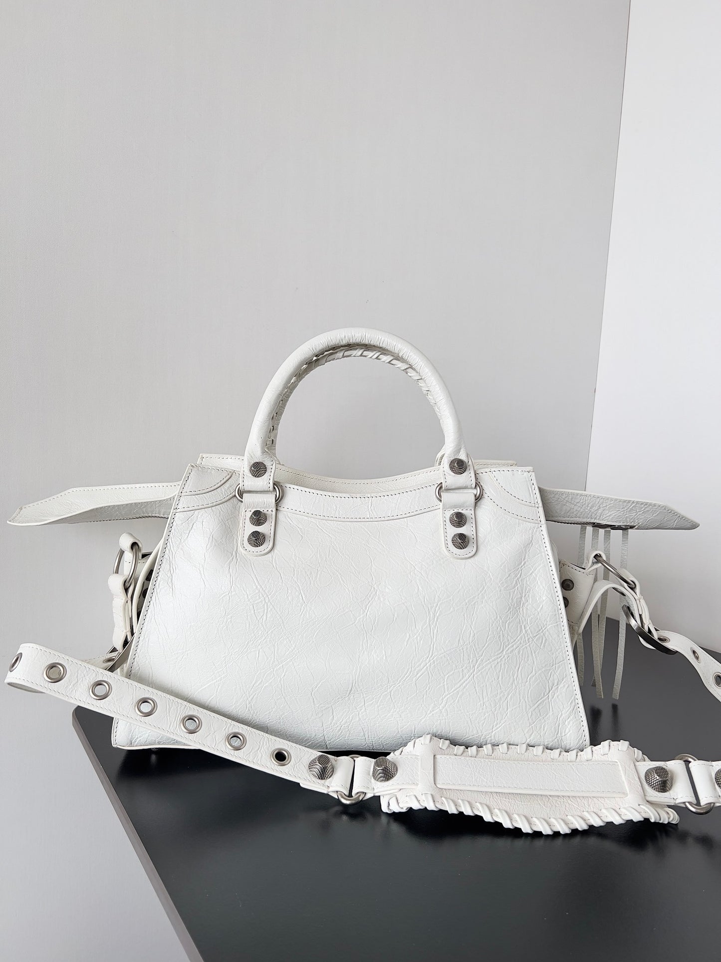 Balenciaga Neo Cagole City Crinkled Lambskin Leather Bag