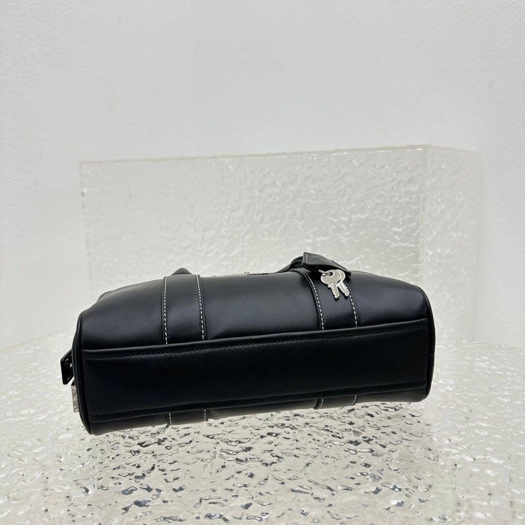 Prada Boston Black Leather Top Handle Bag