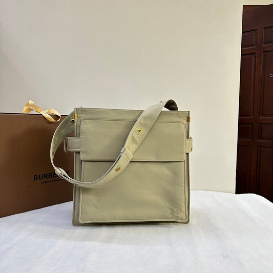 Burberry Trench Green Canvas Tote Bag with Adjustable Shoulder Strap