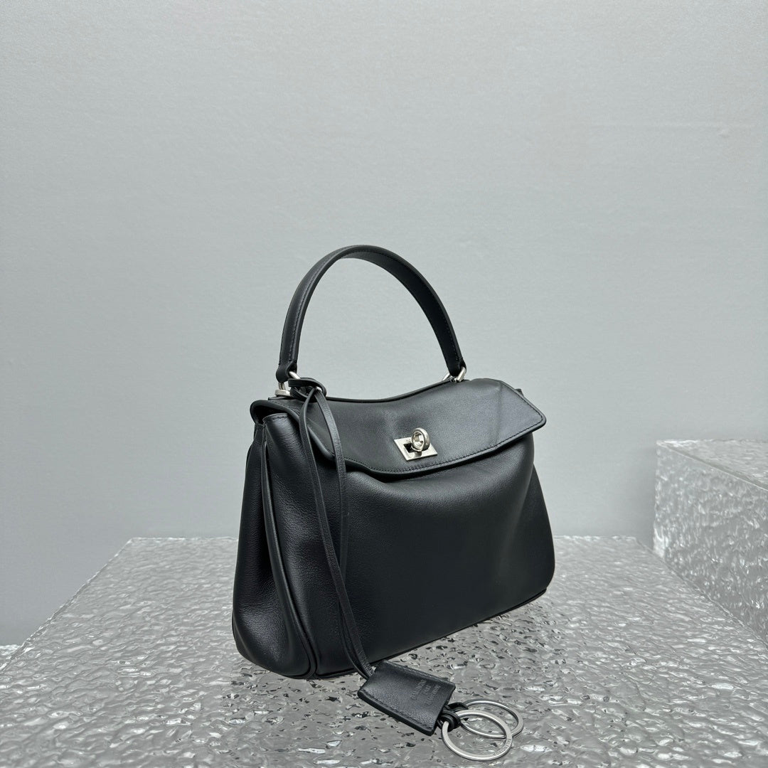 Balenciaga Rodeo Black Calfskin Handbag Silver Hardware