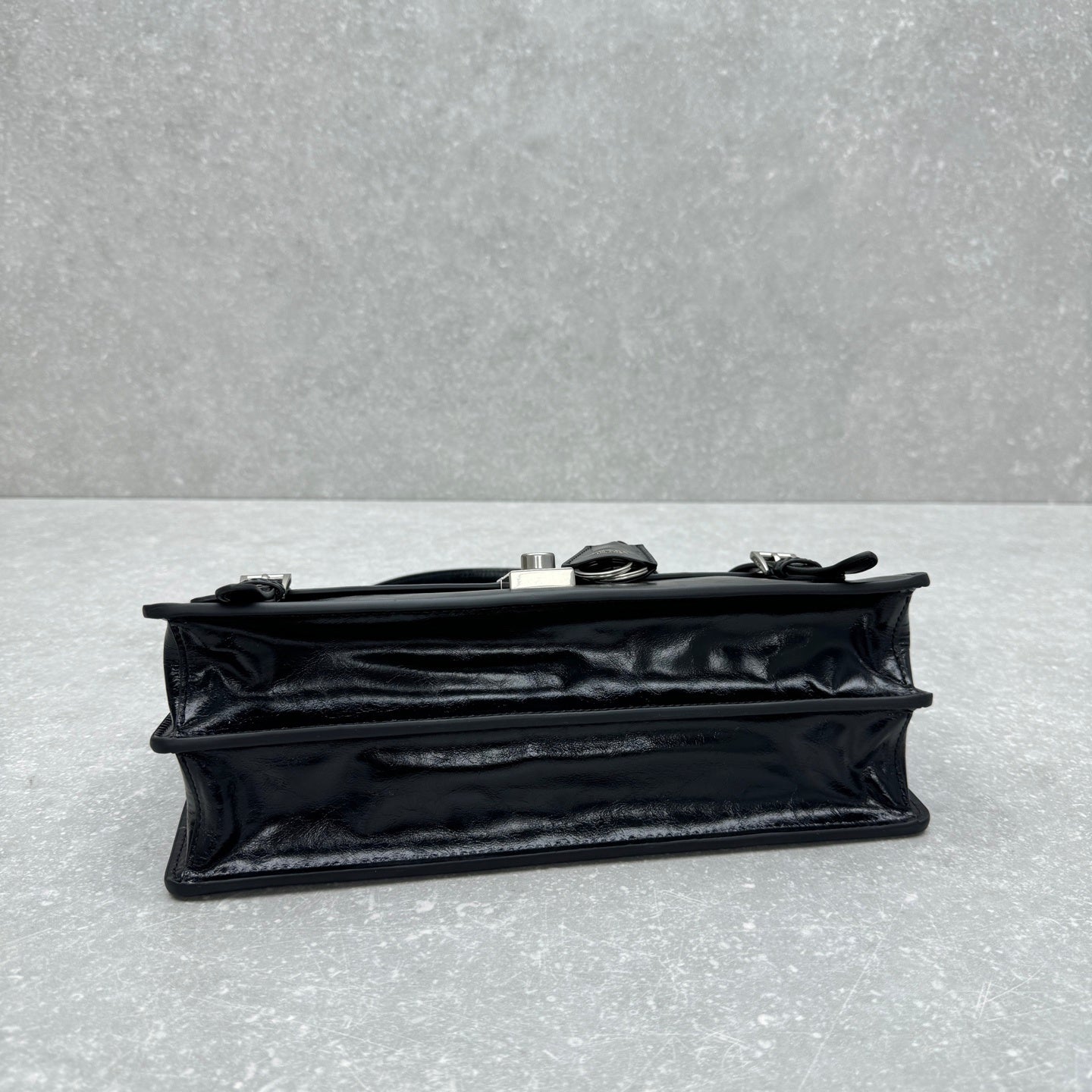 Prada Soft Lux Medium Black Polished Leather Handle Bag
