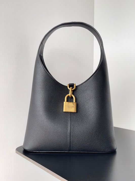 Balenciaga Locker Medium Black Grained Calfskin Hobo Bag