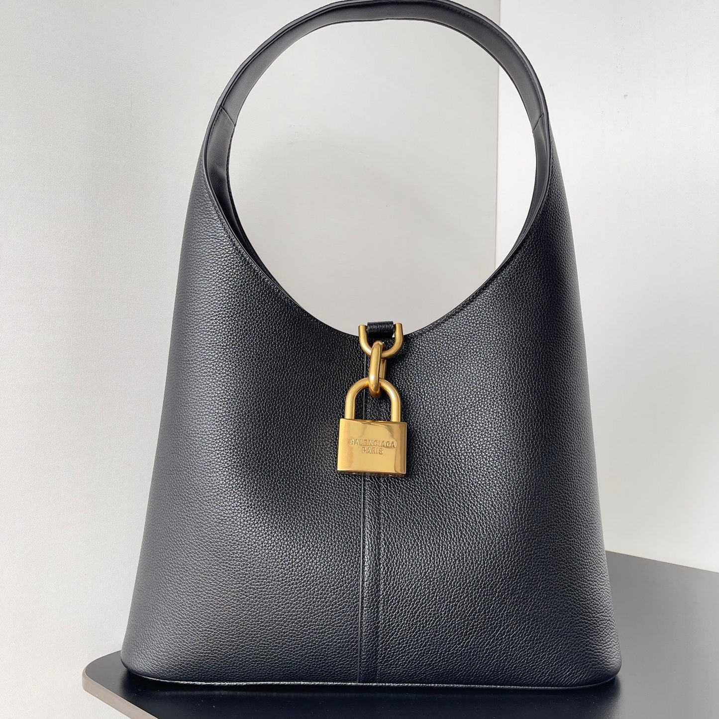 Balenciaga Locker Medium Black Grained Calfskin Hobo Bag