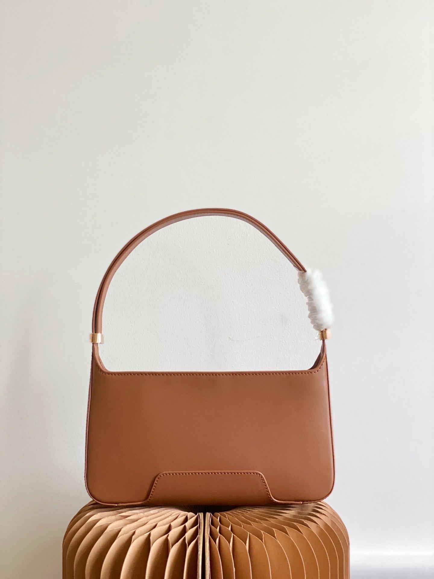 Burberry TB Brown Leather Shoulder Bag with Gold Monogram Logo
