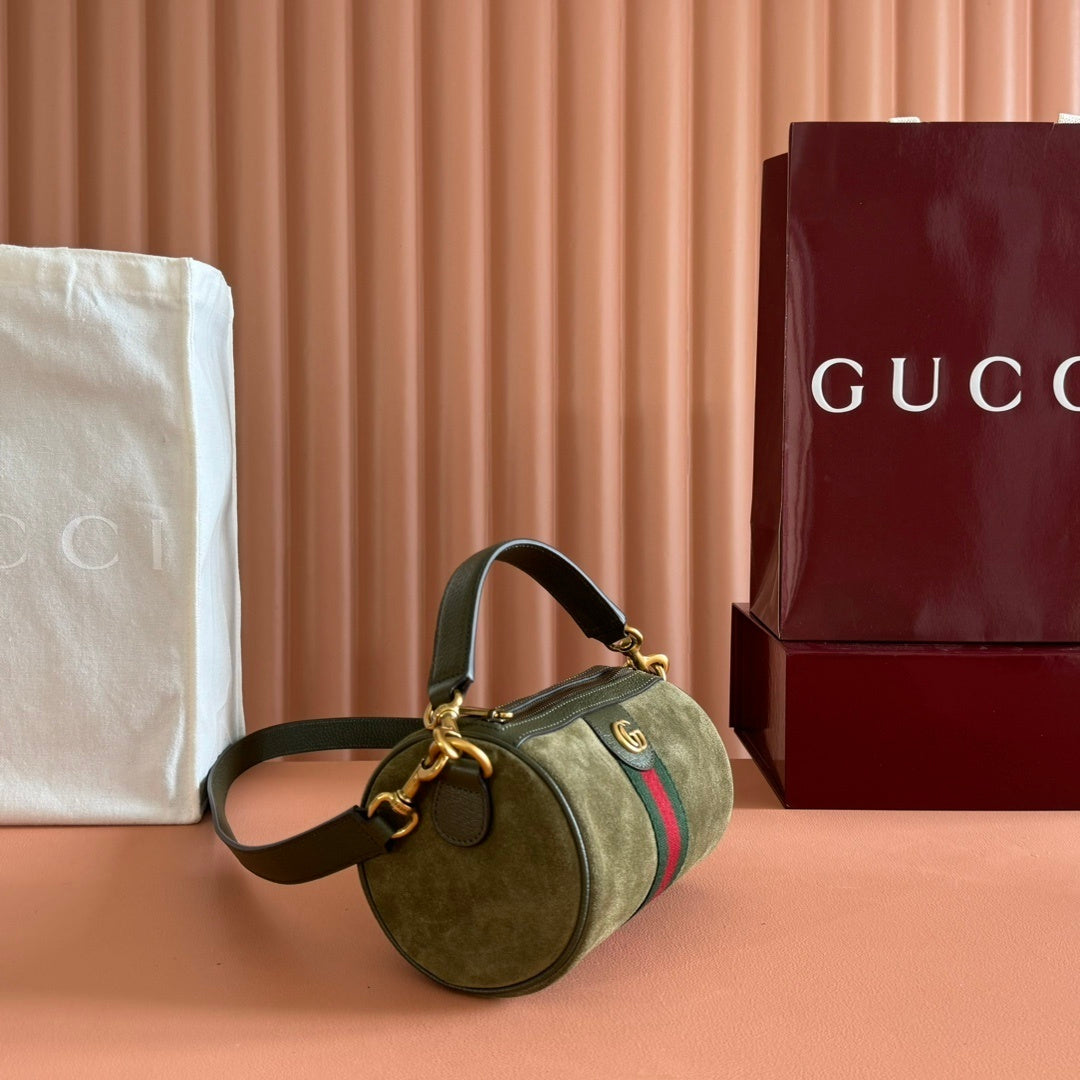 Gucci Ophidia Mini Bag in Olive Green Suede with Web Stripe