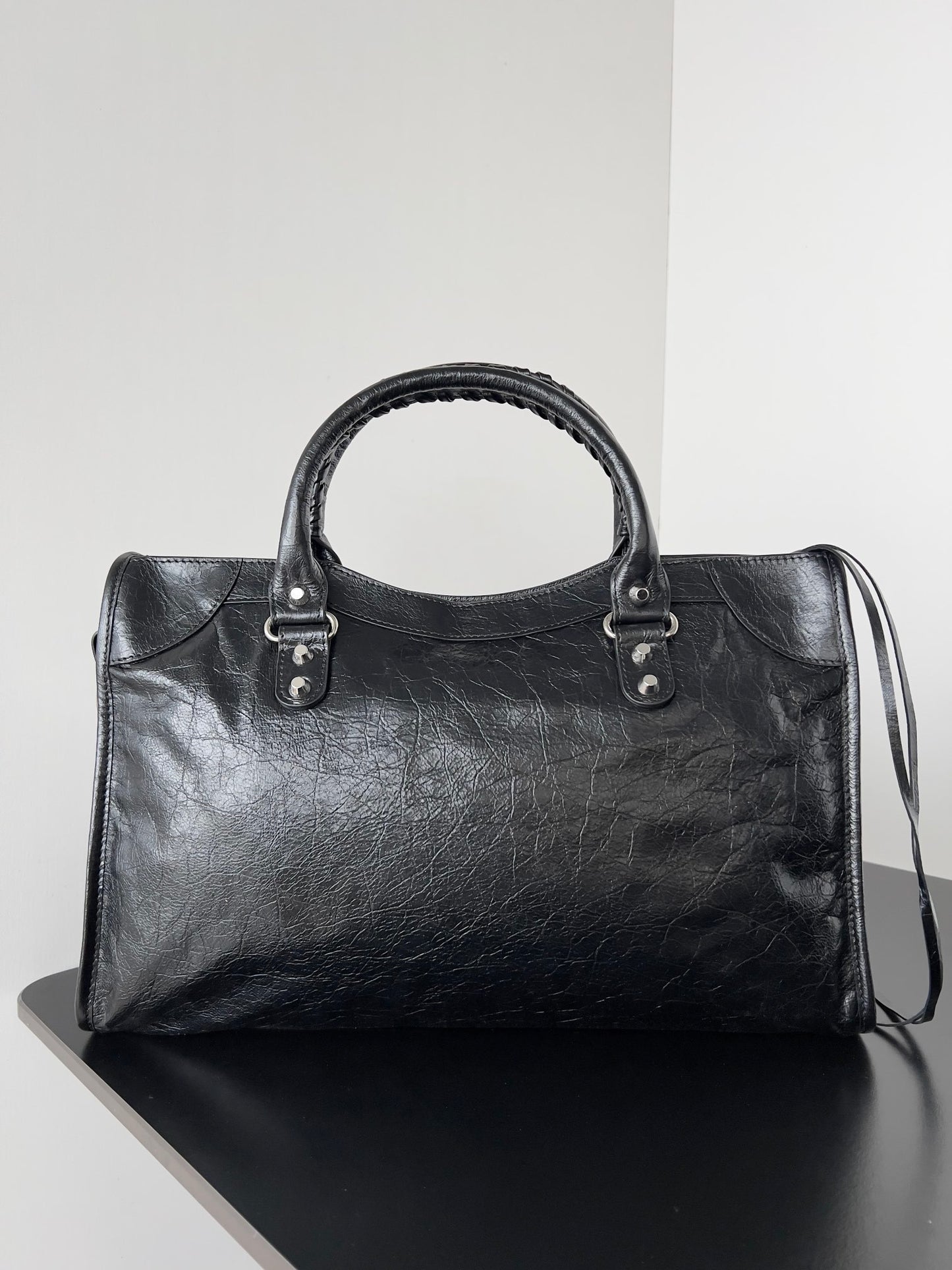 Balenciaga Le City Black Leather Studded Handbag