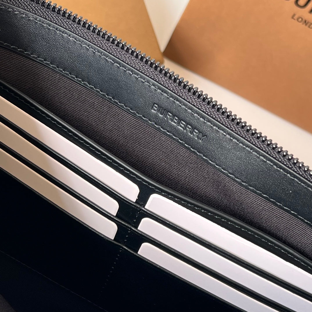 Burberry Edin Check Zip Pouch in Charcoal with Detachable Wrist Strap