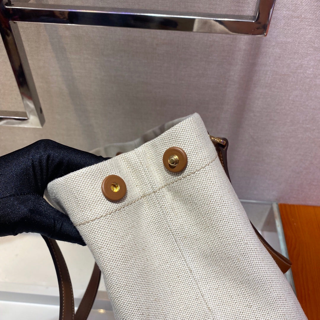 Prada Logo-Print Canvas Tote Bag with Leather Handles – Naturale & Cognac