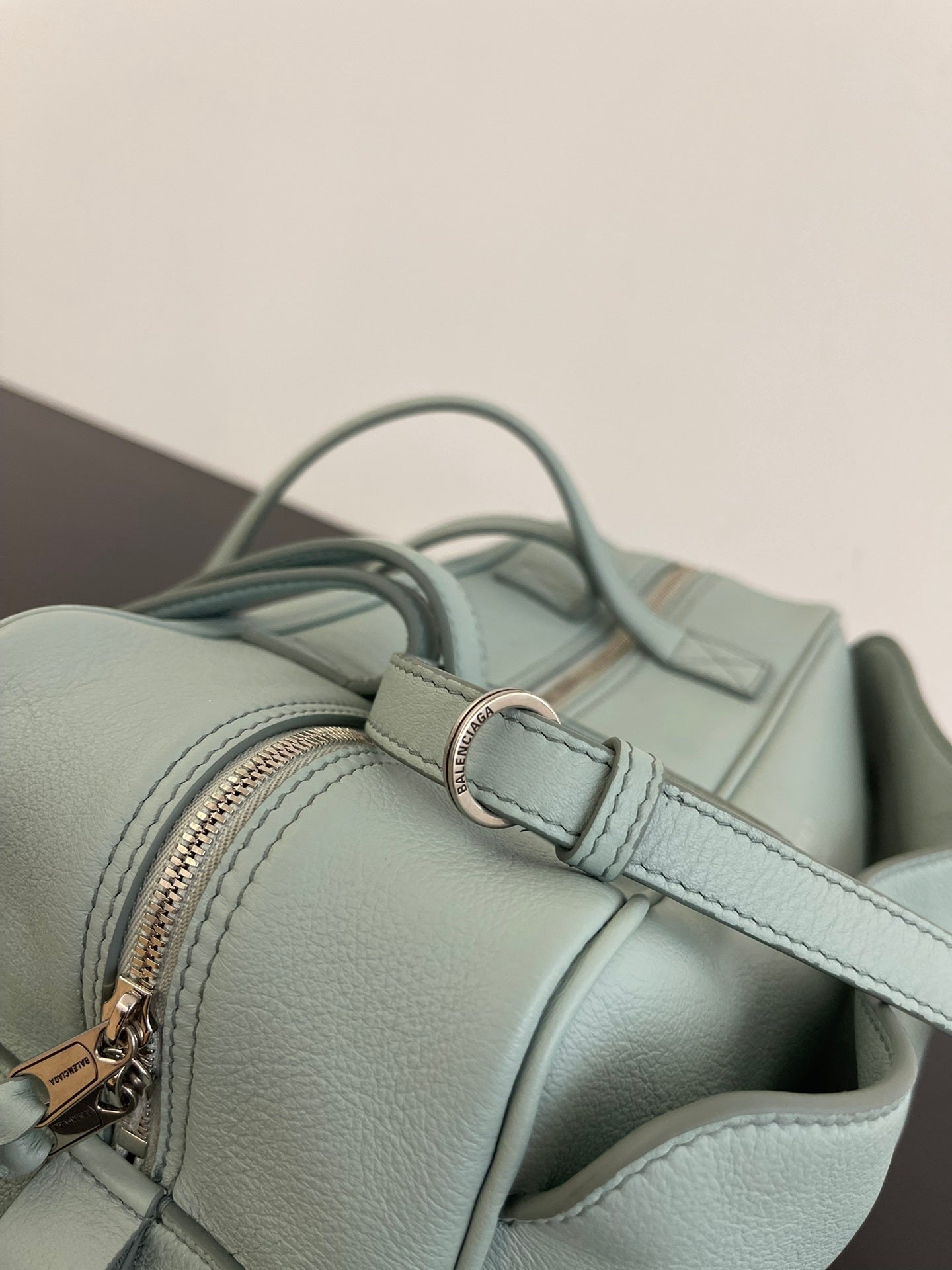 Balenciaga Carrie Bowling Bag Blue Green Leather
