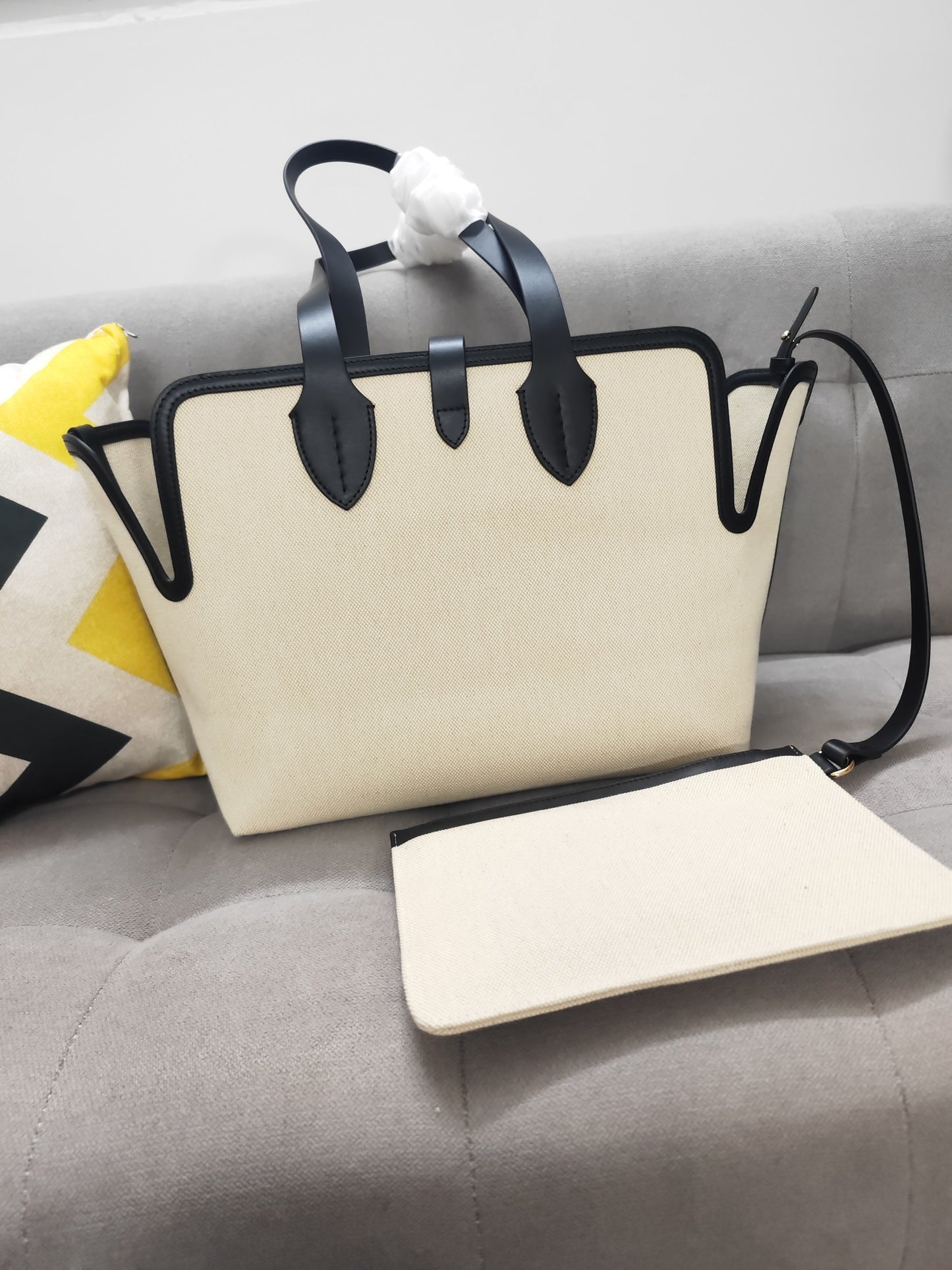 Burberry Medium Soft Canvas & Leather Belt Tote with Horseferry Logo