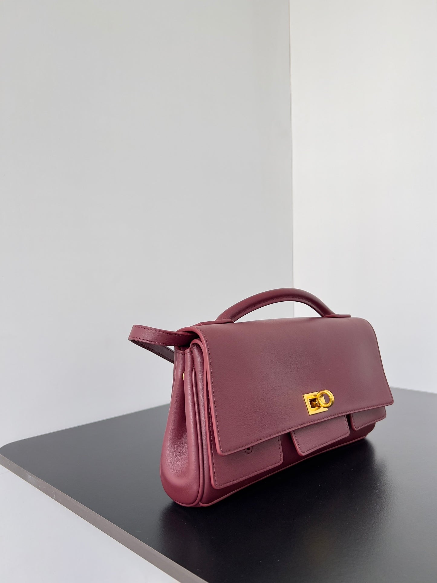 Balenciaga Bel Air Leather Clutch with Gold Hardware