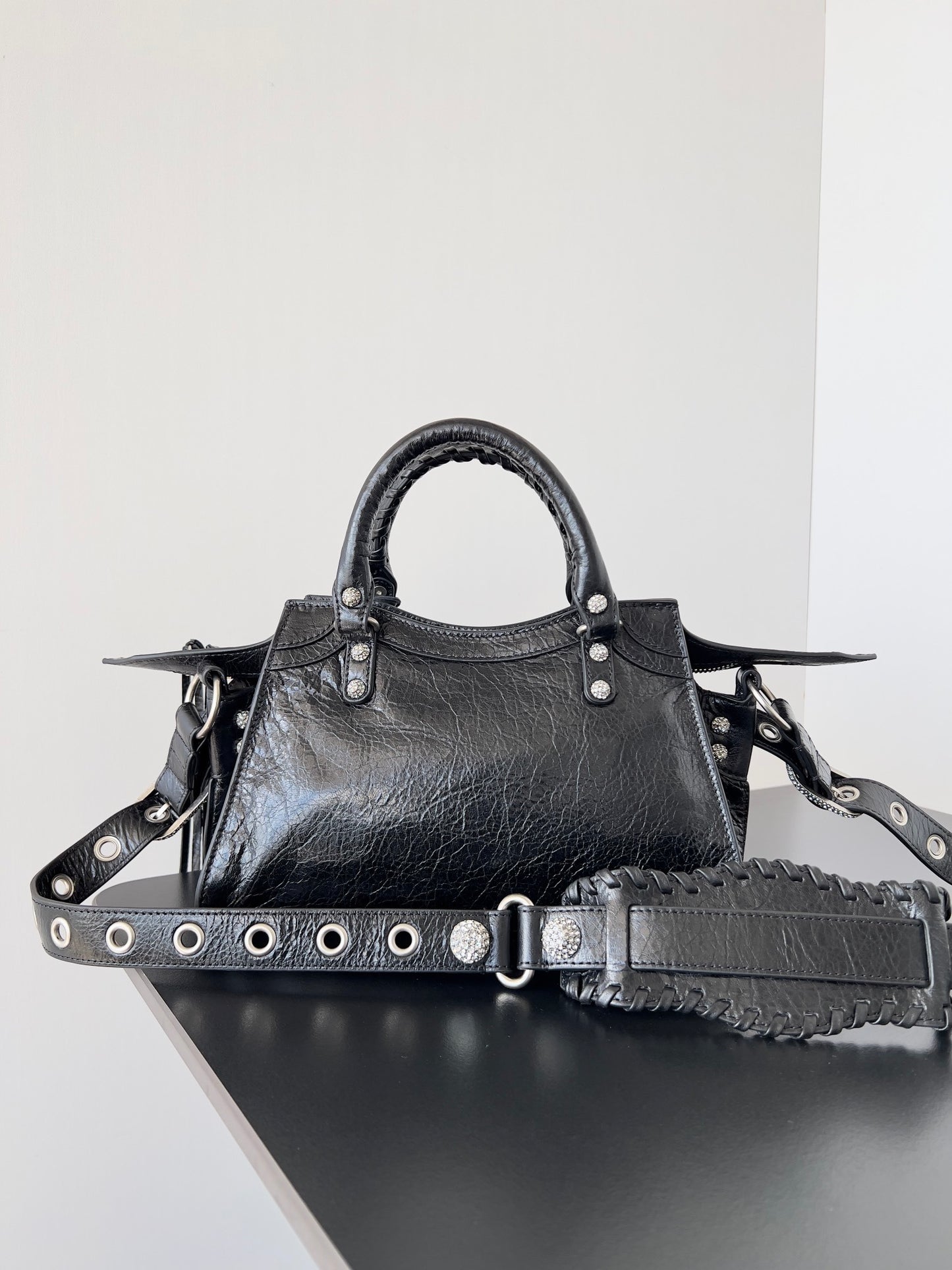 Balenciaga Neo Cagole City Black Leather Studded Bag