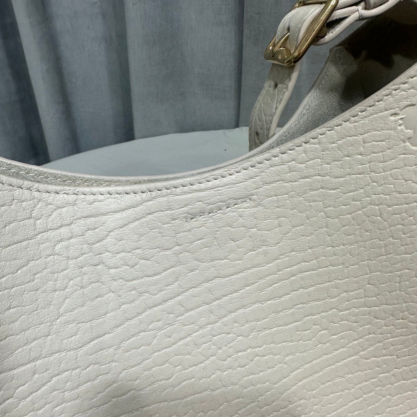 Burberry Chess Medium Hobo Bag in White Pebbled Calfskin Leather