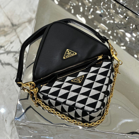 Prada Symbole Mini Jacquard Bag with Geometric Pattern and Chain Handle
