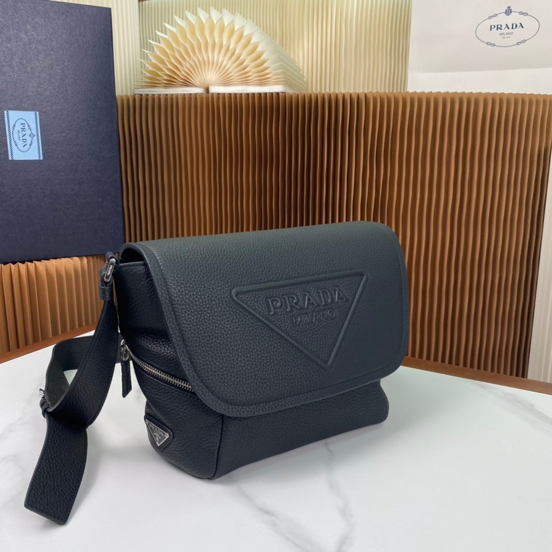 Prada Milano Crossbody Bag – Grained Leather with Embossed Logo