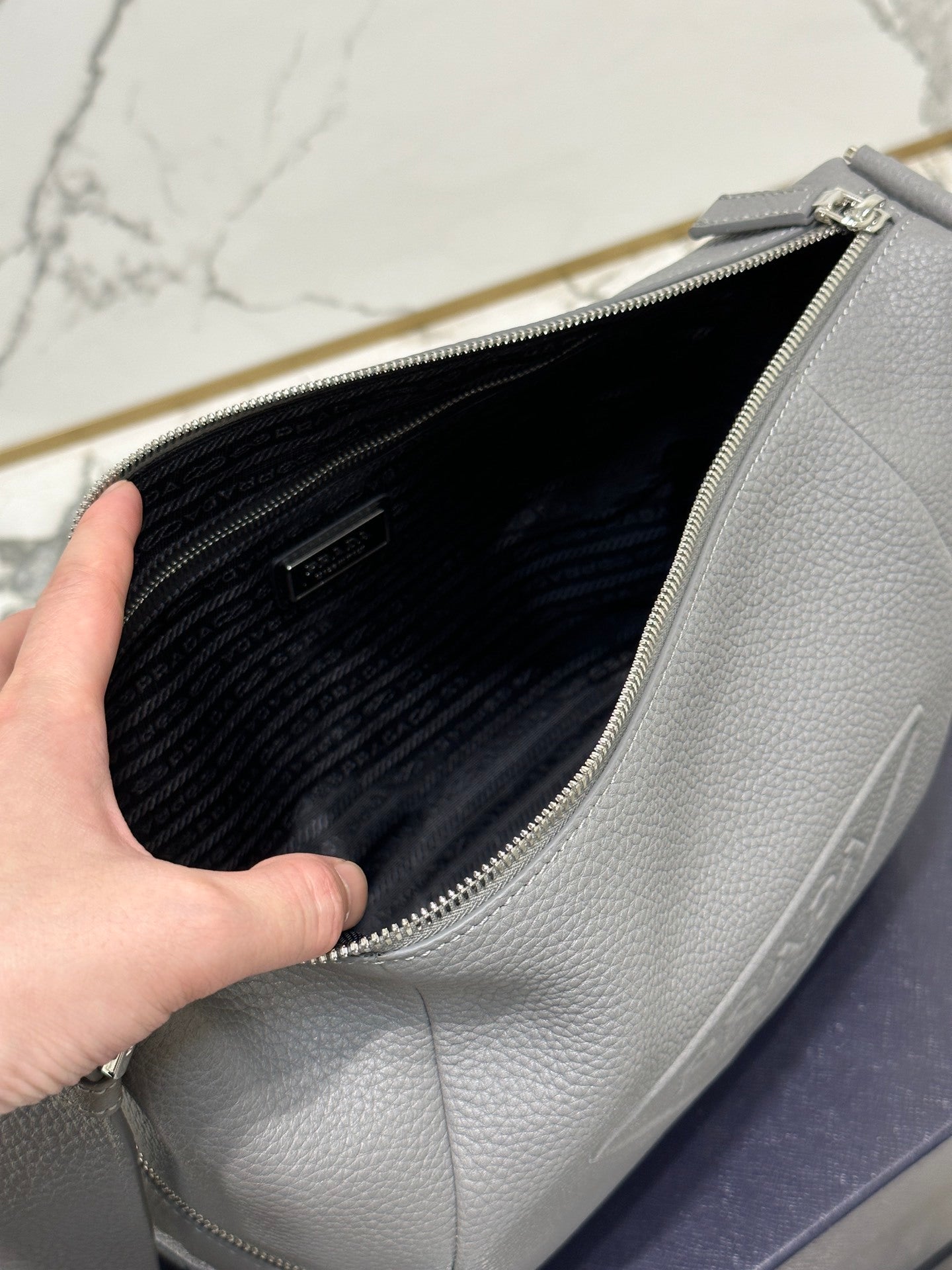 Prada Vitello Daino Leather Shoulder Bag – Grey